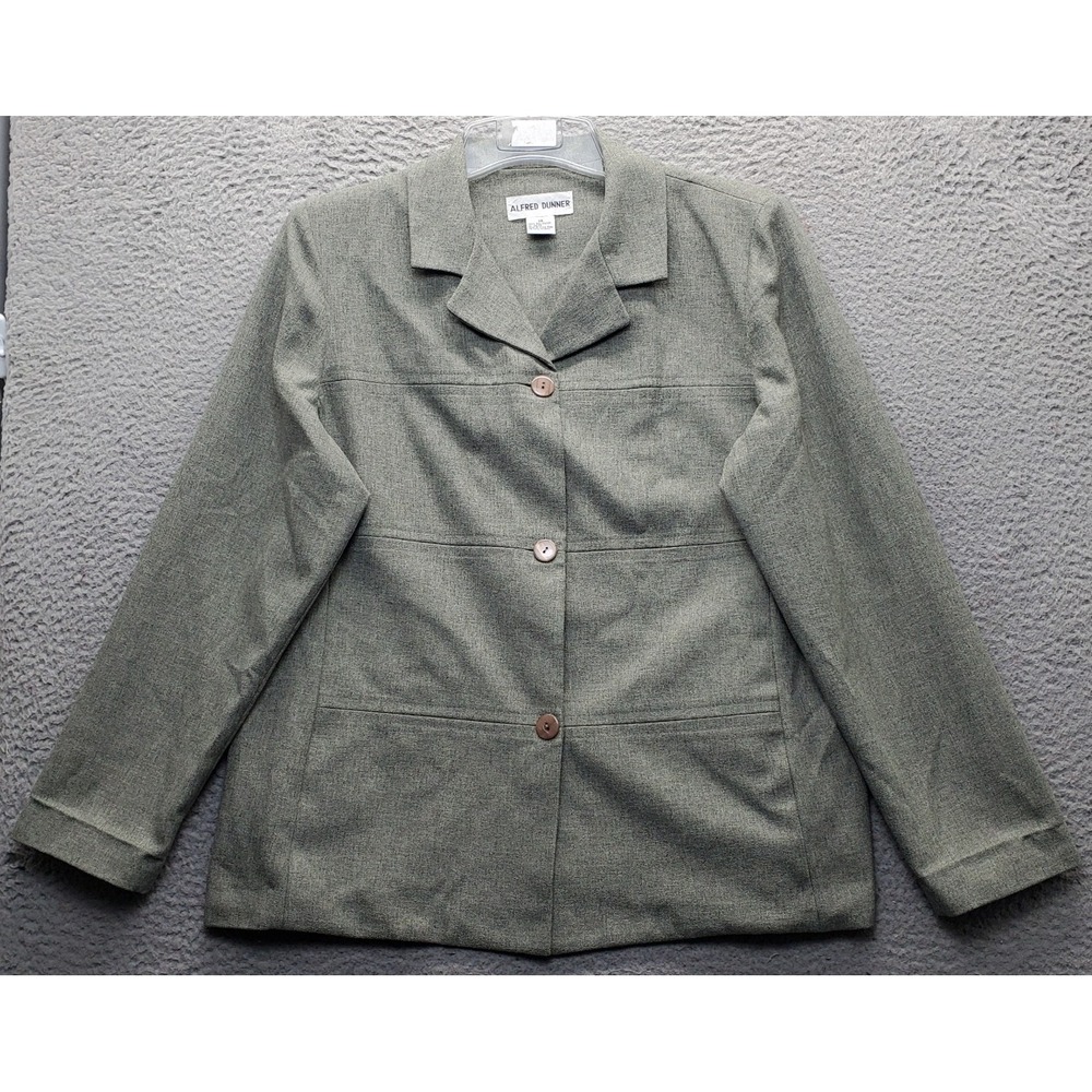 Alfred Dunner Blazer Jacket Womens 14 Green Textured Long Sleeve Single Breasted